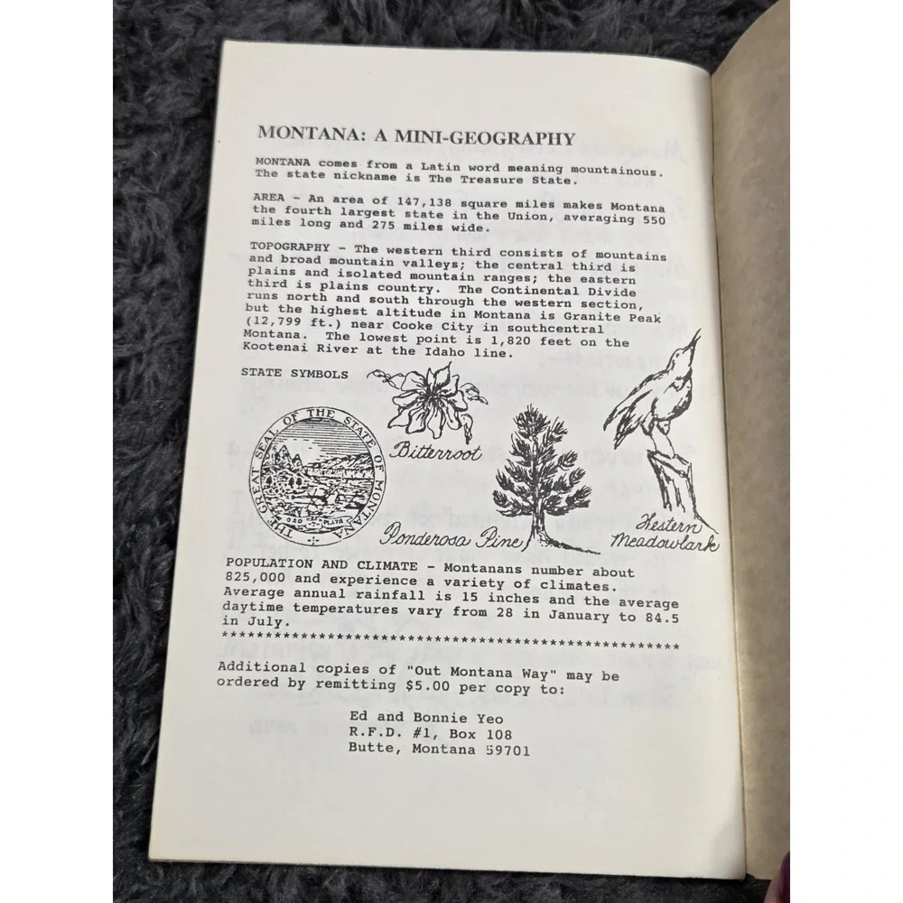 Out Montana Way, Collection of Recipes,‎ Remedies, Cartoons, Softcover, 1989